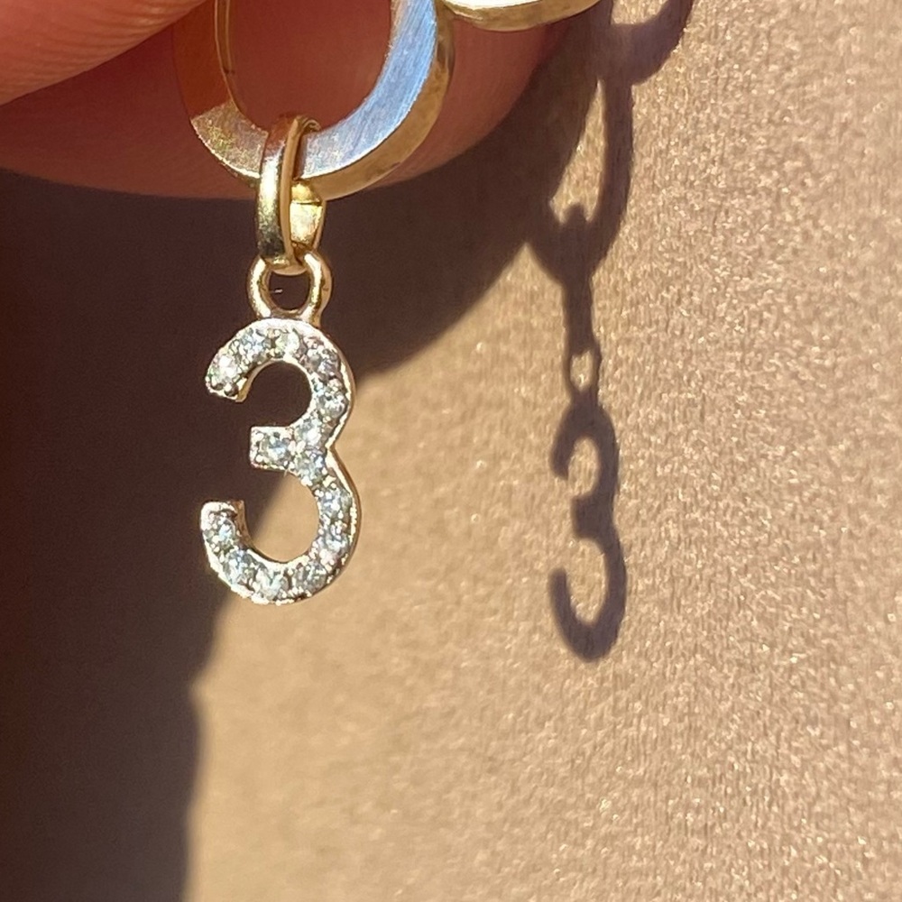 14K Yellow Gold # 3 Charm with Diamonds